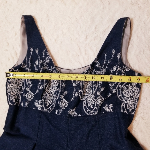 Embroidered Sleeveless Dark Denim Dress - Picture 13 of 15